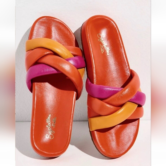 Seychelles Shoes - FREE PEOPLE SEYCHELLES Puffy Orange Magenta Yellow Woven Slides Sandals